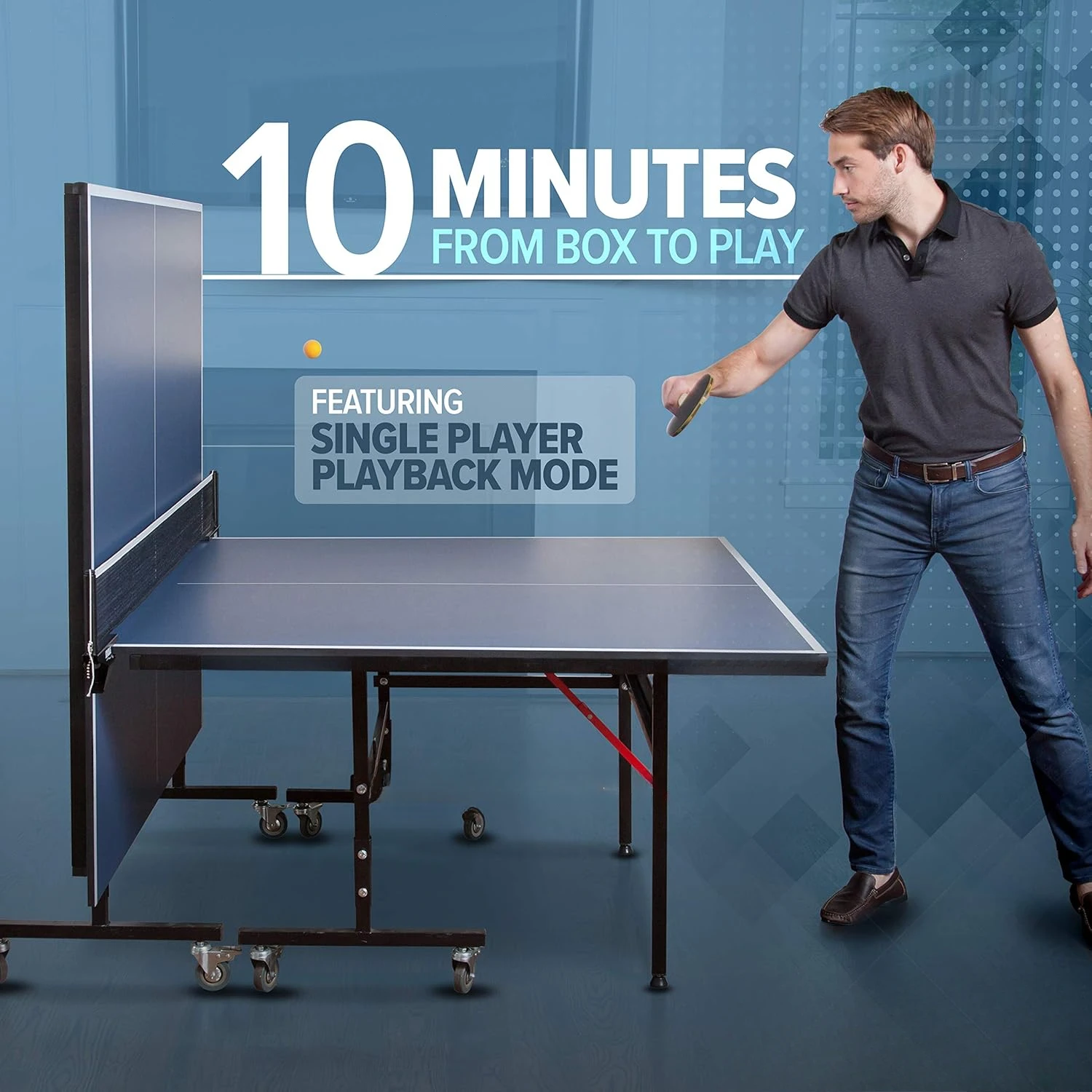 Table Tennis Table with Quick Clamp Ping Pong Net and Post Set - 10 Minute Easy Ping Pong Table with Single Player Playback Mode