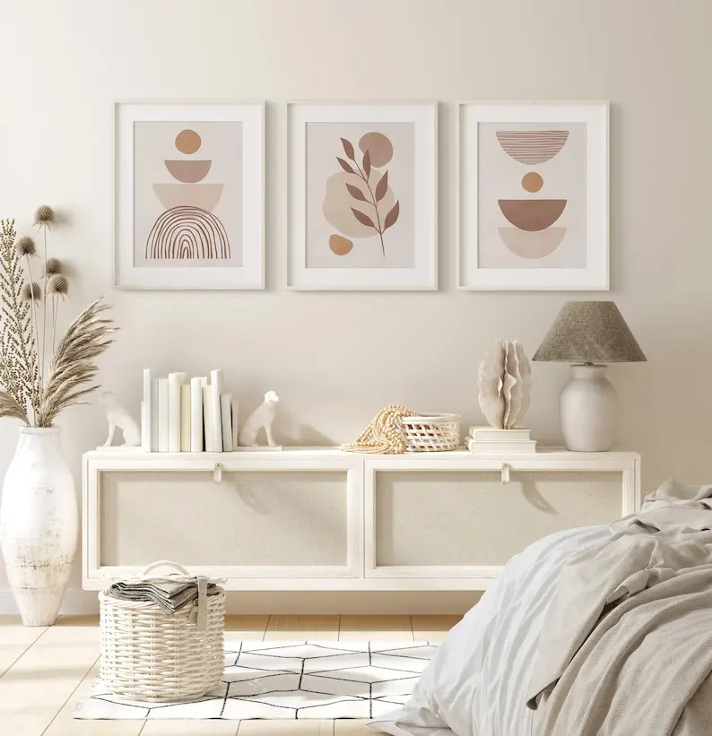 1/3pcs Bohemian Neutral Beige Abstract Line Canvas Print Mid-century Modern Flowers Plants Wall Art Poster for Modern Home Decor - view 3