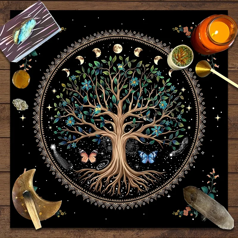 1pc Tree of Life Tarot Tablecloth, Boho Altar Cloth with Kabbalah Symbol, Celtic Knots  for Tarot & Astrology Reading