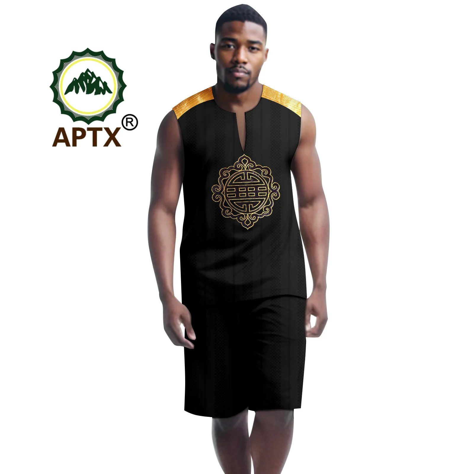 

African Clothes for Men Sport Wear Blazer Dashiki Bazin Riche 2 Pieces Sleeveless Vest and Shorts Daily Casual Style A2316077