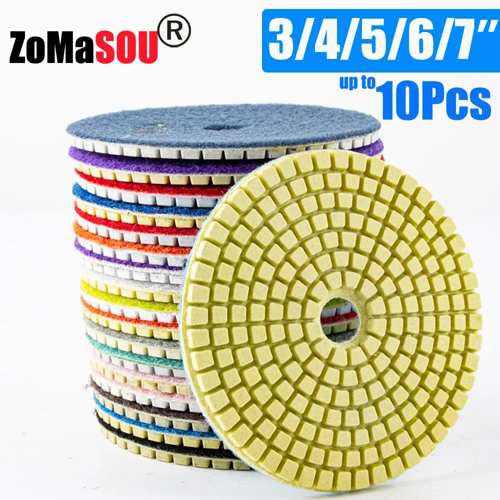 

3/4/5/6/7Inch Diamond Polishing Pads Dry/Wet Buff Disc Abrasive for Drill Sanding Granite Marble Quartz Tile Glass Grinding Tool