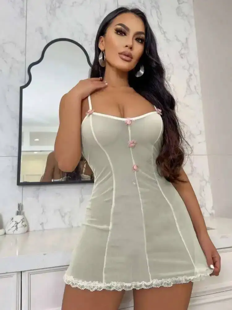 مثير حجم كبير المرأة منتج جديد عارية الذراعين العميق الخامس الحمالات أكمام شبه شفافة فستان أنيق عادية جميلة MBTW #3