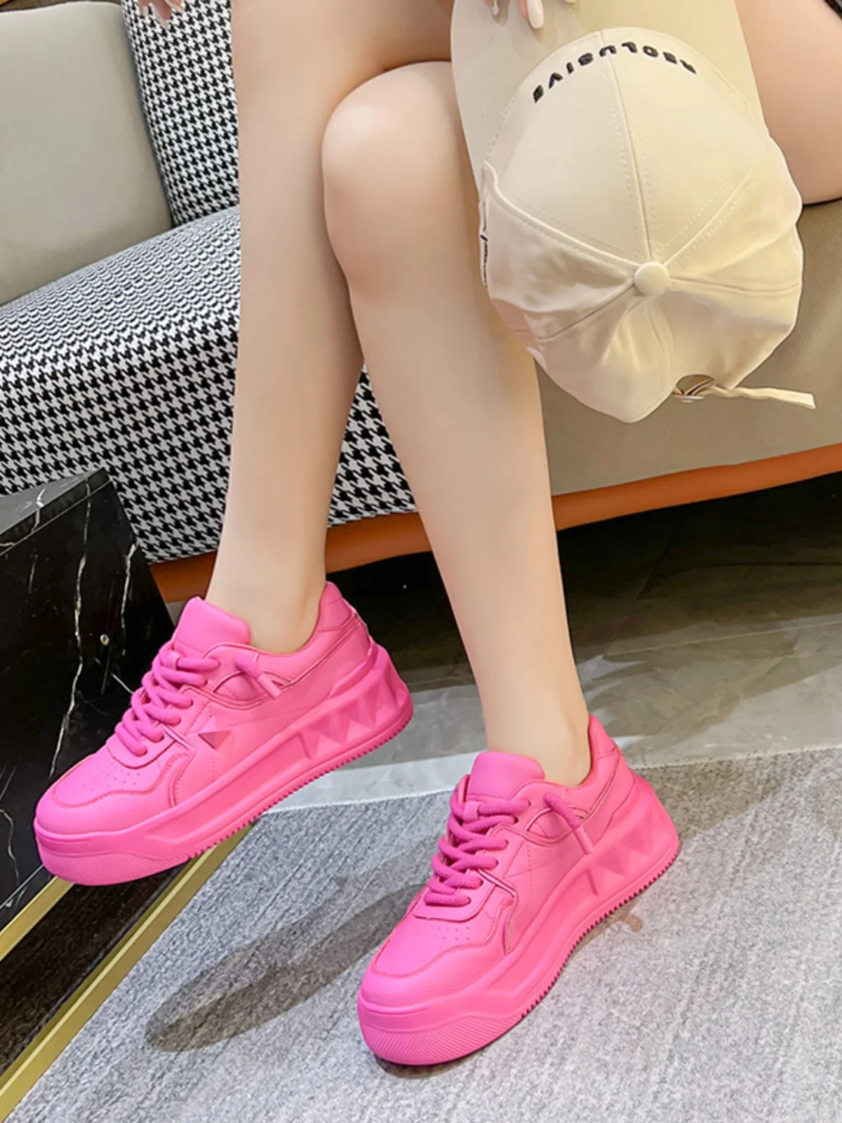 Girls Fashion Casual Flats Round Head Lace-up Sneakers Solid Color Cover Heel Women Shoes Summer Leather Zapatos Mujer