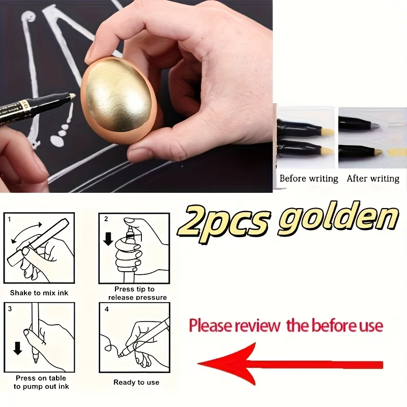 

2pcs Reflective Mirrored Marker Set - Chrome Golden & Silvery Paint Markers, Ideal for Automotive Styling, Art, Crafts, Stone