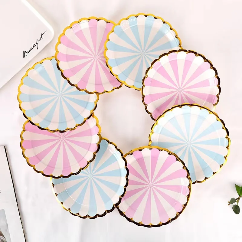 

7/9inch Disposable Plates Set European Stamping Strip Paper Tableware Birthday Party Hen Bachelorette Party Accessories Gift