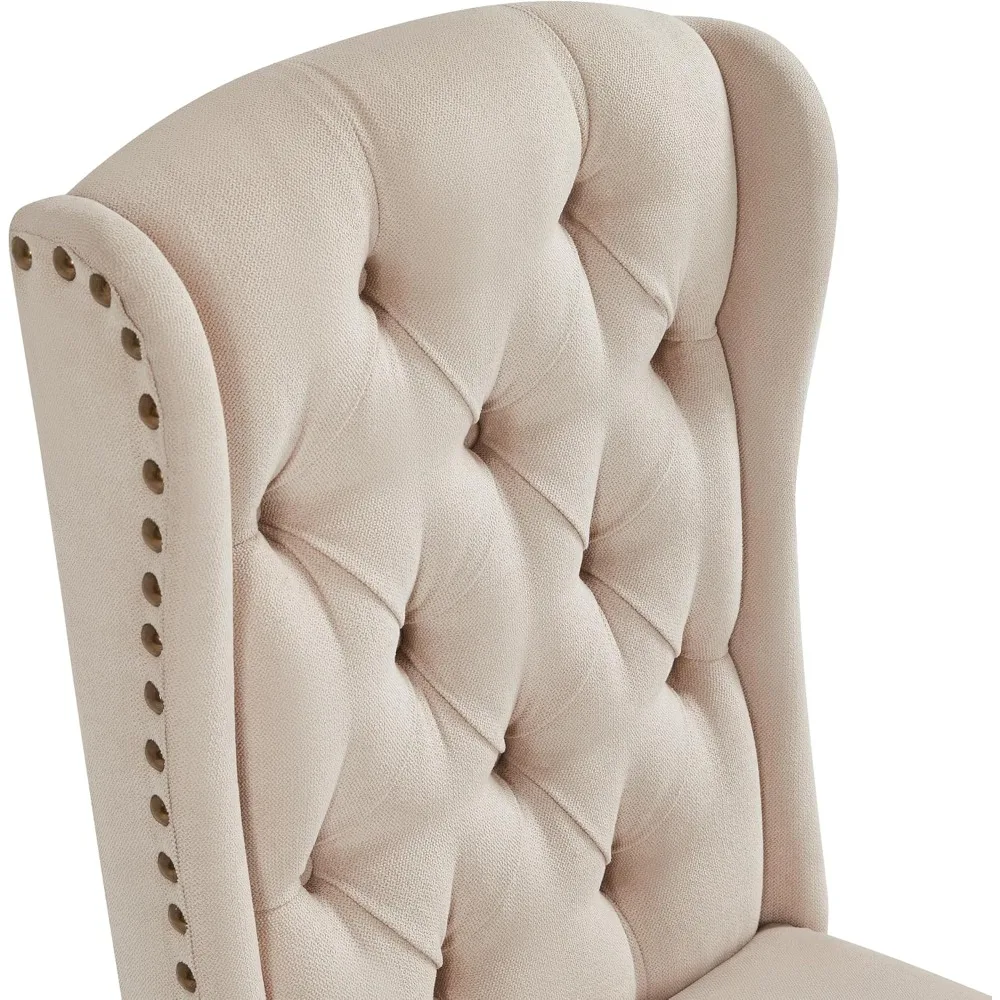 طقم كراسي طعام منجدة مكون من 4 كراسي مطبخ معنقدة بأرجل خشبية صلبة وزخارف رأس الأظافر لغرفة الطعام #5