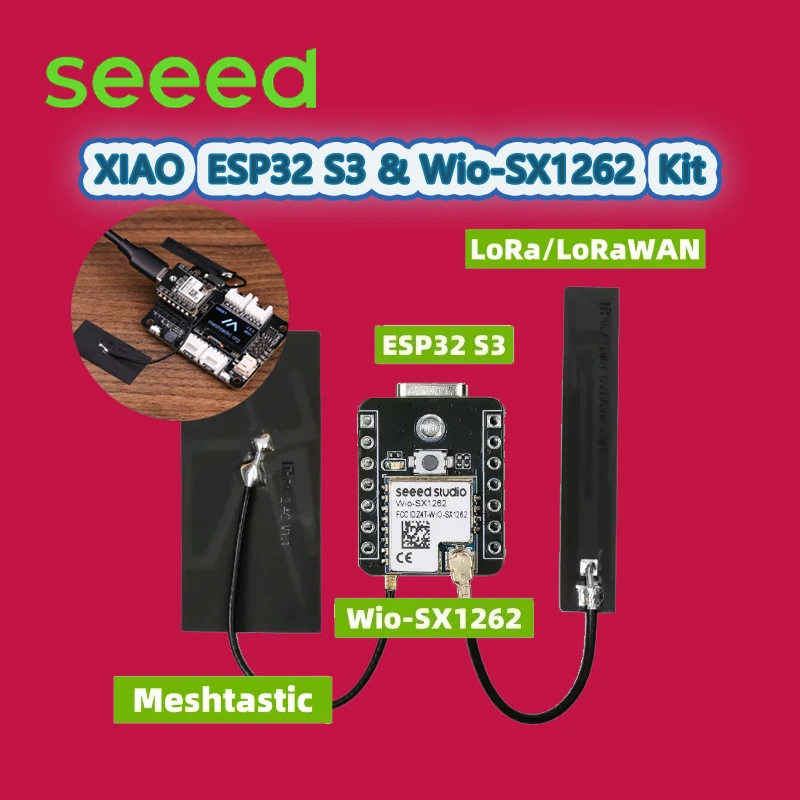 

Seeed XIAO ESP32 S3 & Wio-SX1262 Kit for Meshtastic & LoRa, 868mhz 915mhz antenna, Meshtastic LoRa/LoRaWAN,WiFi,BLE, Arduino