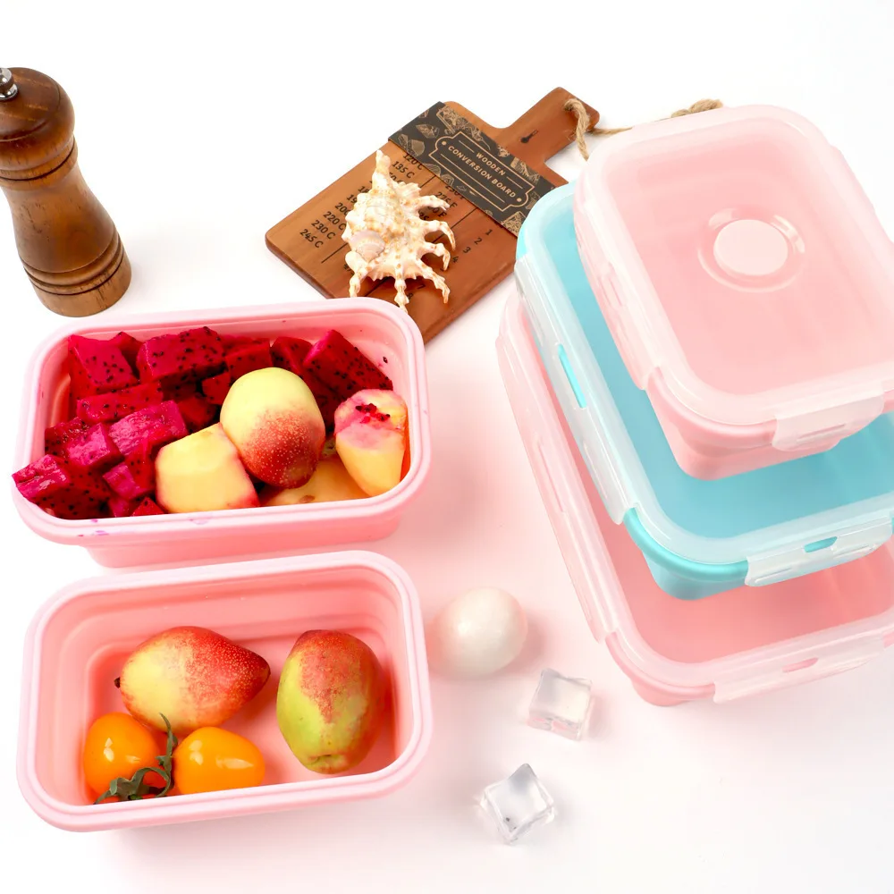 Folding Silicone Lunch Box Portable Microwave Plastic Storage Container