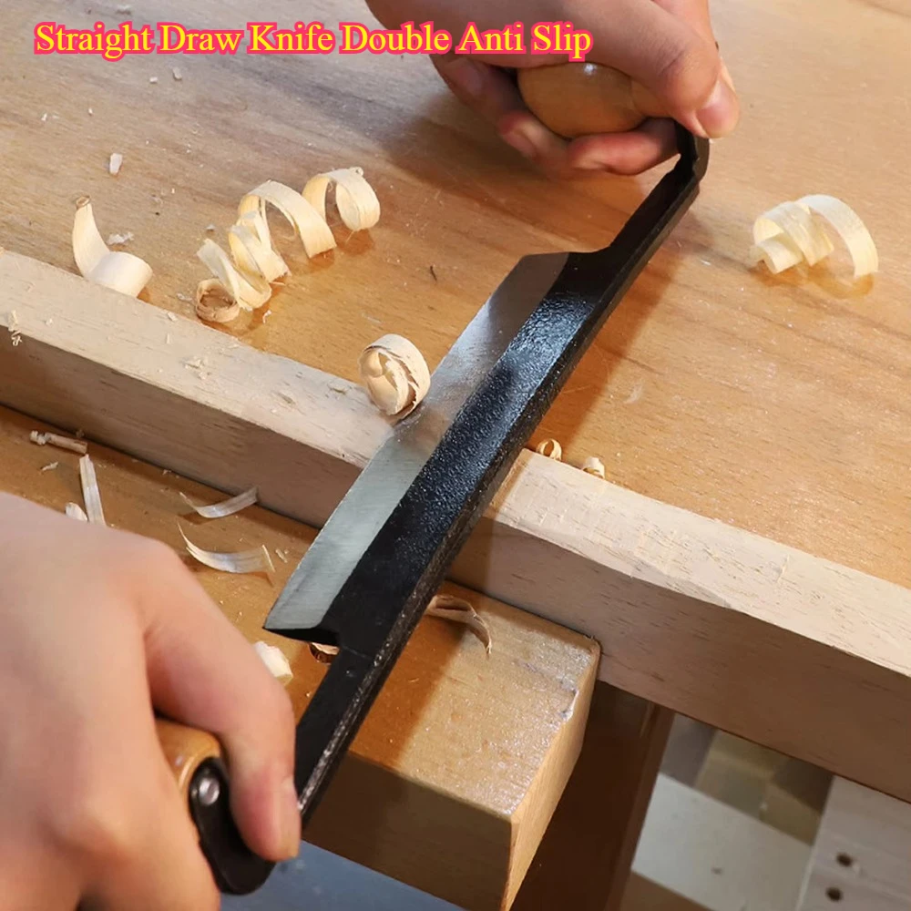 Straight Draw Knife Double Anti Slip - Wooden Handle Incisive Tungsten Steel Blade Debarking Tool