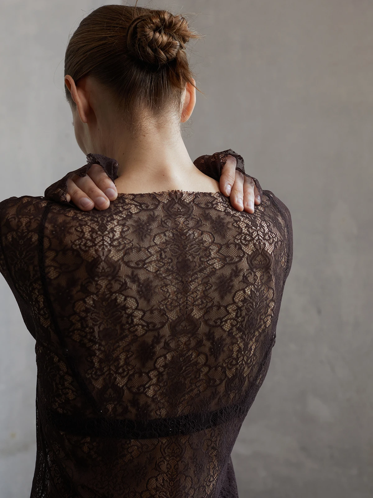 

MIURA DESIGN 2024SS Lace Innerwear Top Elastic Layering Long Sve round Ne Polyester Silk Women's Faion Design