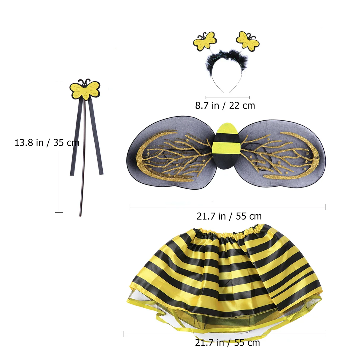 ชุดแฟนซีนางฟ้าผึ้ง 4 ชิ้น ประกอบด้วยกระโปรงบัลเลต์ ที่คาดผม ไม้กายสิทธิ์ ชุดเจ้าหญิง สำหรับเด็กผู้หญิง งานปาร์ตี้ คอสเพลย์ งานแฟนซี ของขวัญ