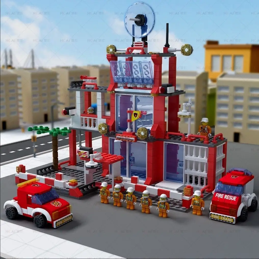 Urban fire protection series building blocks, urban fire stations, patrol cars. Suitable for urban enthusiasts to collect. gift