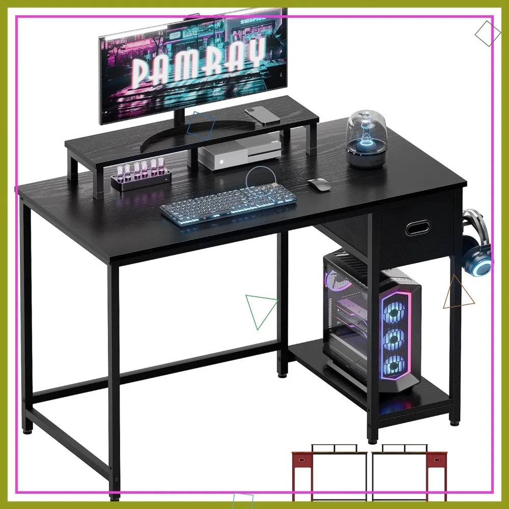 

39 Inch Computer Desk with Monitor Stand, Small Home Office Desks with Storage Drawer for Bedroom Study Table Black