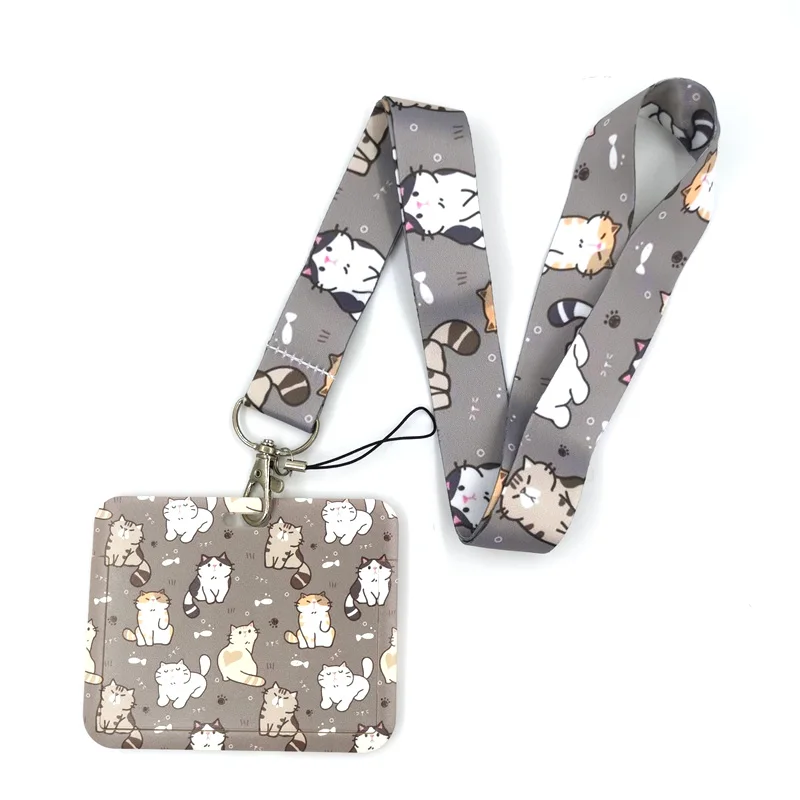 رمادي جميل لطيف القطط أنيمي الحبل شارة حامل بطاقة الهوية اسهم الهاتف المحمول حبل مفتاح الحبل الرقبة الأشرطة المفاتيح حلقة رئيسية #4