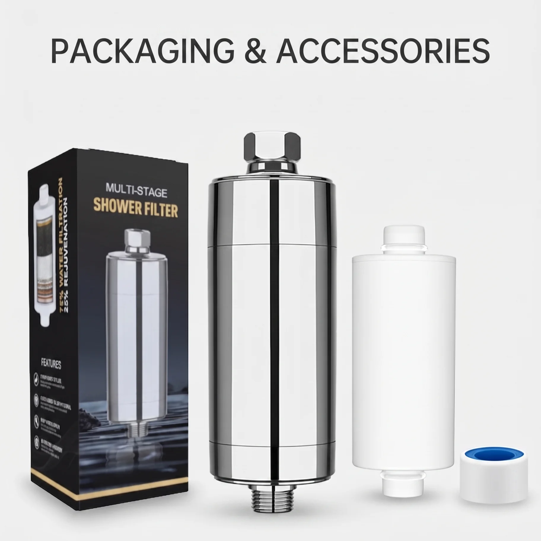 Douche Beauty Filter, vermindert chloor en zware metalen, verzacht, verzorgt hoofdhuid & haar, verzorgt droge, jeukende huid, roos, eczeem, reinigingsmiddel