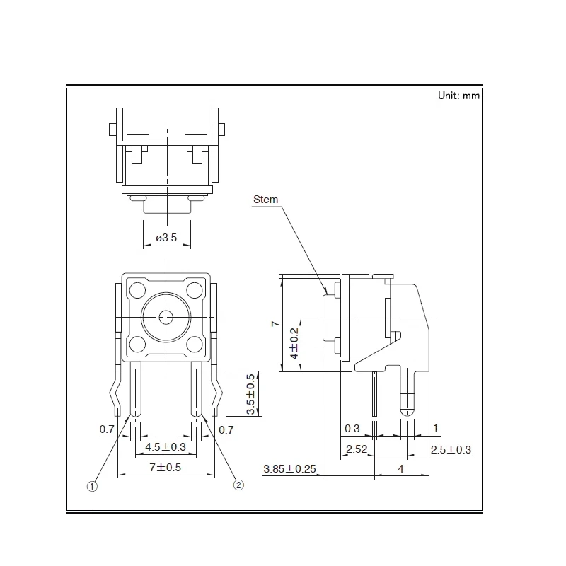 3pcs/lots Japan ALPS SKQJLBA010 Waterproof Dust Silicone Tactile Switch 6.6*6.6*5 With Bracket Side Insert 2 Legs