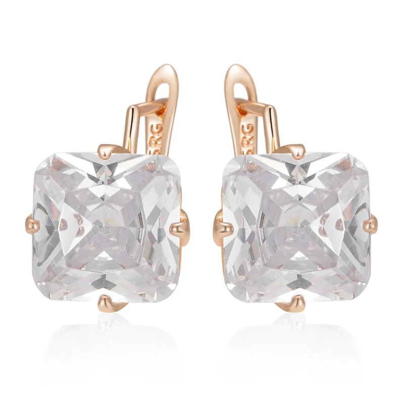 Kinel Hot Big Square English Earrings For Women Fashion 585 Rose Gold Color Shiny White Natural Zircon Accessories Daily Jewelry