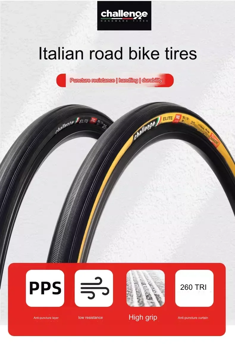 Challenge Elite Road Bicycle Tire 700x25C 260TPI Made in Italy