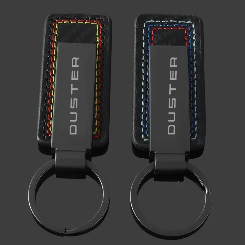 Carbon Fiber Leather Car Alloy Keychain Key Chain Rings Gifts Styling for Duster Logo 2024 2023 Keyrings Auto Accessories