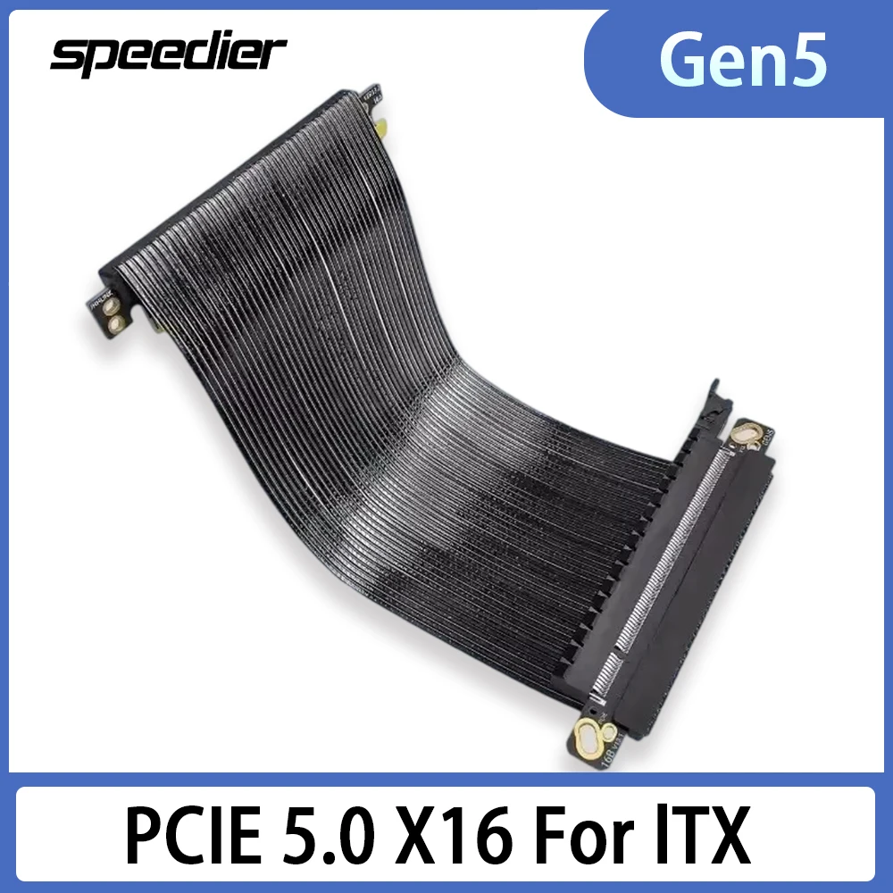 كابل PCI E PCIe 5.0 X16 ذو هيكل عكسي مزدوج PCI Express Riser Gen5 لهيكل ITX RTX5090 5080 4090 محمي بالفضة