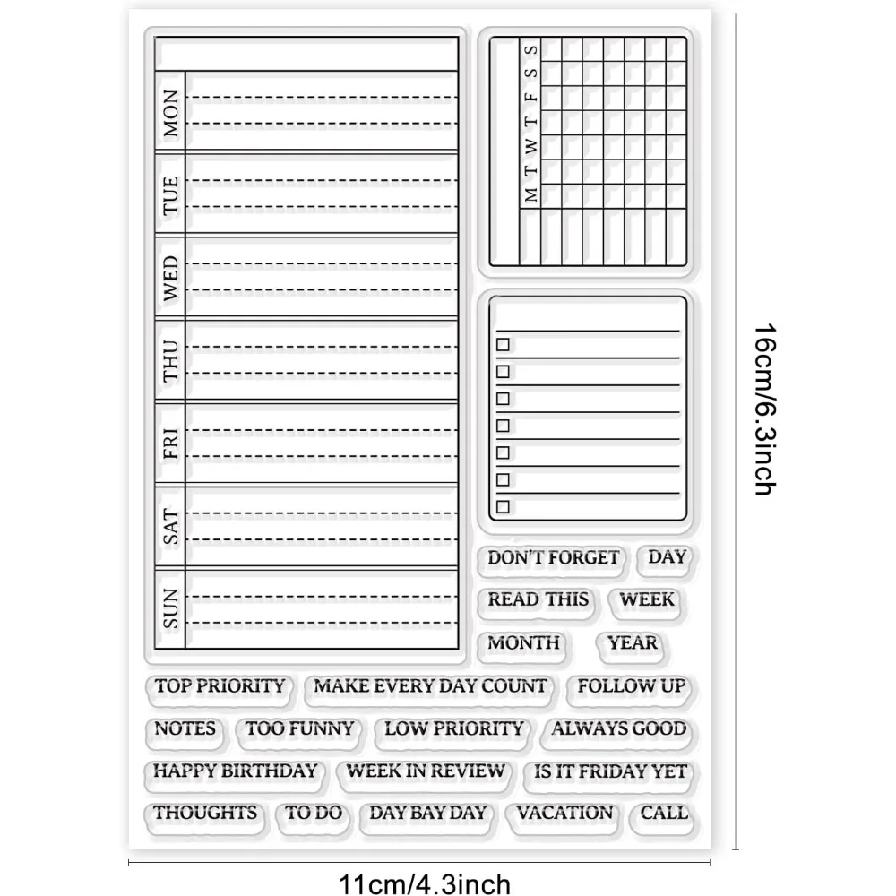 Wochenplan, transparenter Stempel, Kalender, Zeitplan, transparente Silikon-Stempelsiegel für die Kartenherstellung, DIY, Scrapbooking, Foto, Tagebuch, Album