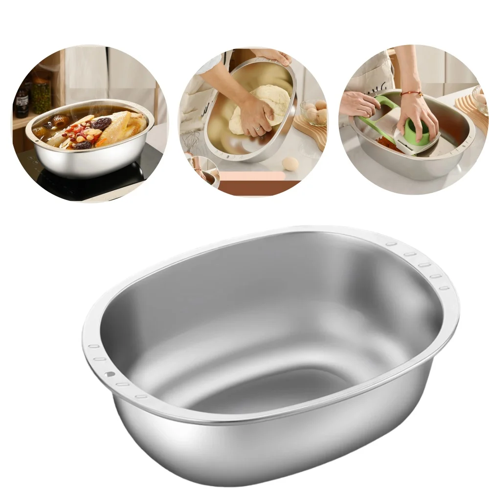 

Thickened & Deepened Stainless Steel Egg-shaped Basin Suitablefor Washing Vegetables,Kneading Dough,and Packaging Food,Multi-Use