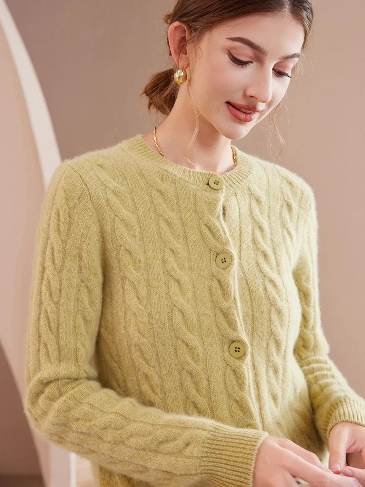

High Quality 100% Cashmere O-Neck Thick Cardigan Women Autumn Winter Sweater Comfort Simple Casual Knitted Korean Fashion Tops