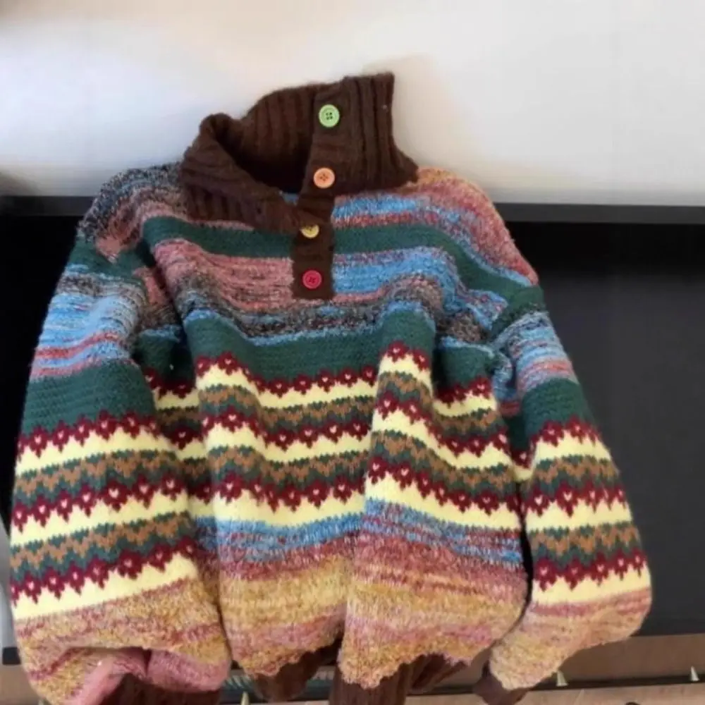 เสื้อสเวตเตอร์ถักแขนยาวเรียบง่ายสำหรับผู้หญิง ทรงหลวม สไตล์หวาน สีสันสดใส ถักโครเชต์ เนื้อผ้านุ่ม สไตล์เรโทร หวานละมุน เสื้อคลุมสำหรับสาวๆ ฤดูใบไม้ผลิ/ฤดูหนาว