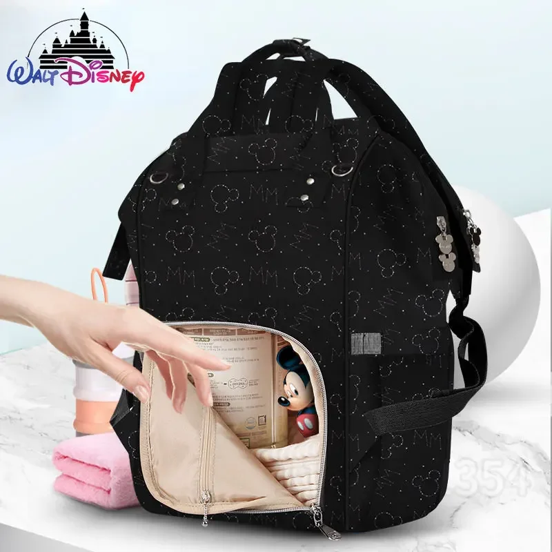 Disney-mochila para pañales de Mickey, bolso de bebé de dibujos animados, marca de lujo, gran capacidad, impermeable, multifuncional