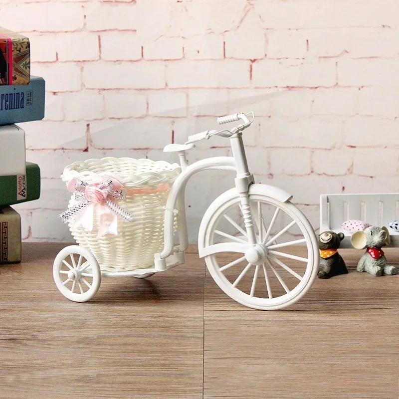 White Bicycle Decorative Flower Basket Wedding Decoration Plastic Tricycle Design Flower Pot Storage Basket Party Decoration Pot