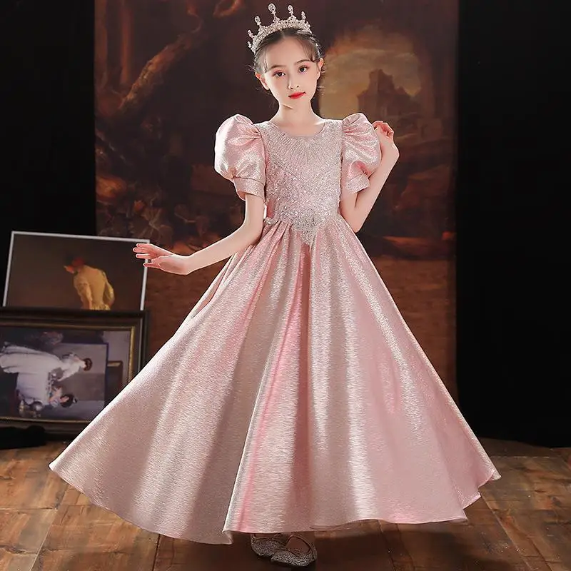 Vestido de princesa feminino para banquete, apresentação de piano escolar, fantasias formais para aniversário, festa noturna, vestidos elegantes para crianças, moda