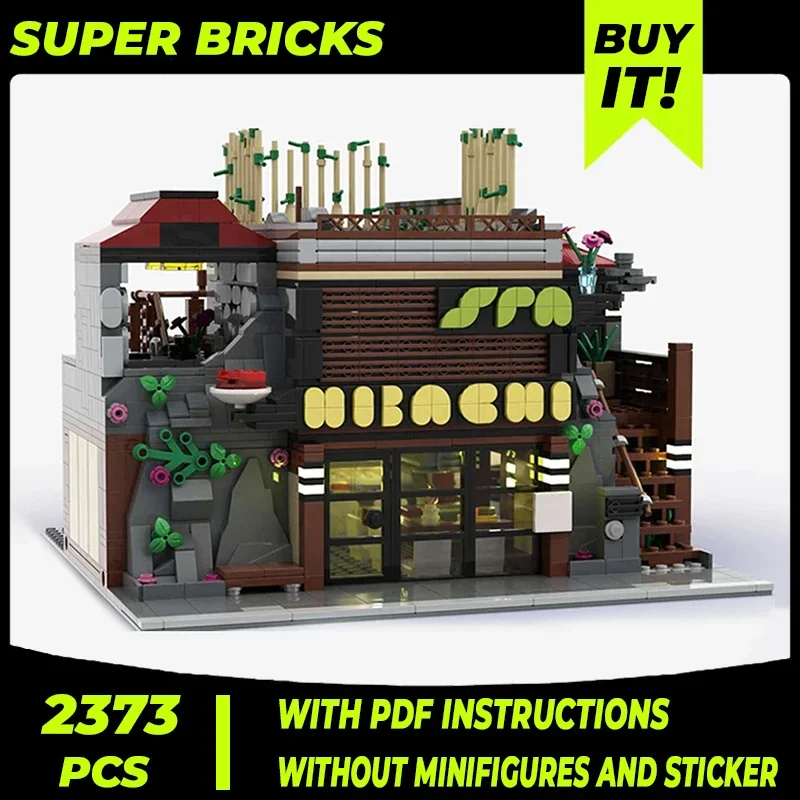 Street View Model Moc Building Bricks Hibachi Restaurant & Day Spa Technology Modular Blocks Gift Christmas Toy DIY Set Assembly