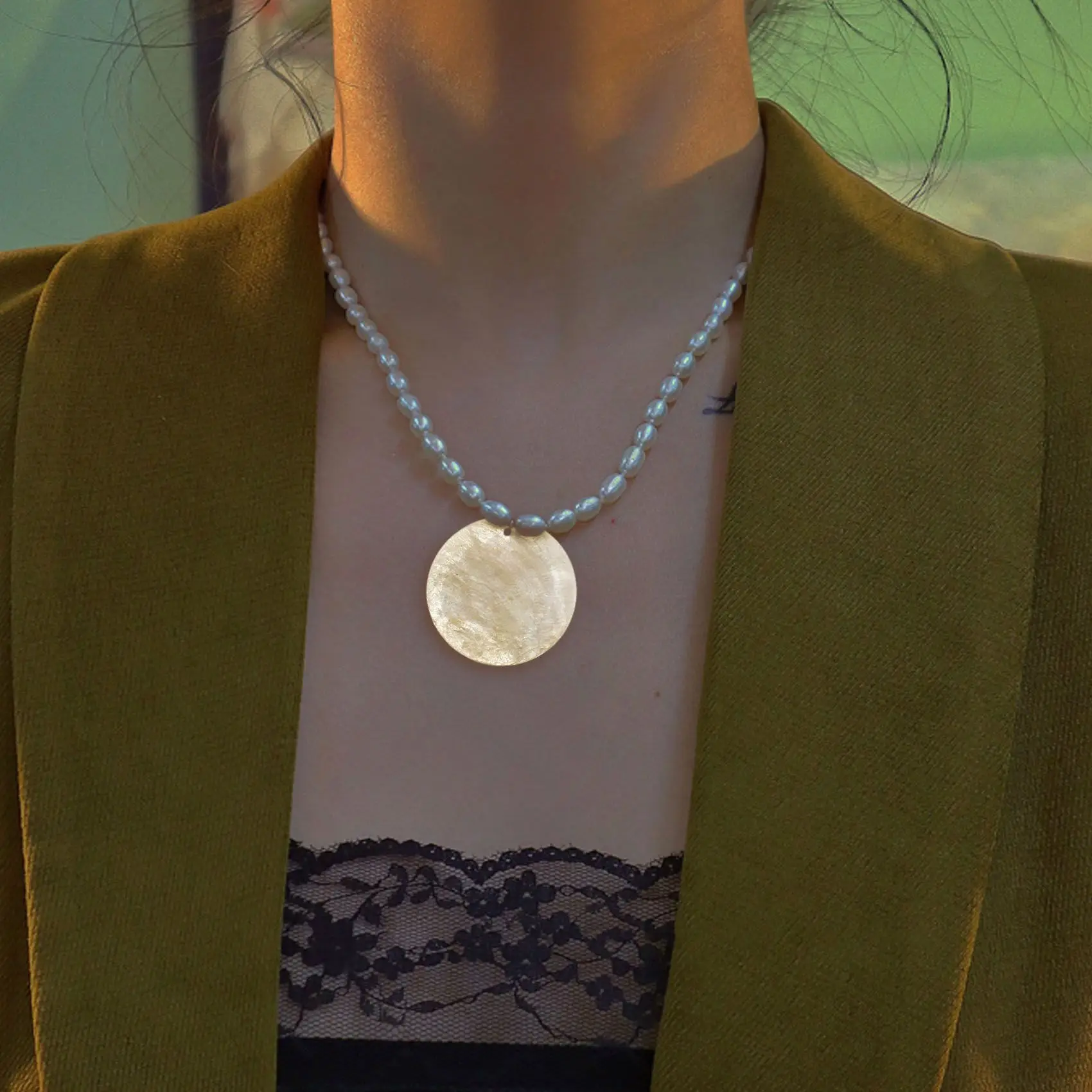 Contas de placa 100X Nacre Pearl Shell Rodada 35mm Branco