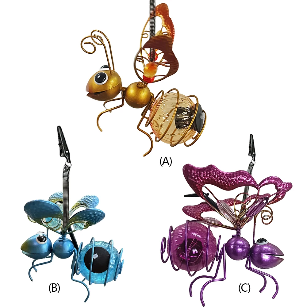 تعمل بالطاقة الشمسية معلقة علة ضوء معدني معلق الحشرات الطائرة مصباح حديقة علة ضوء زخرفة لديكور الحديقة الخارجية