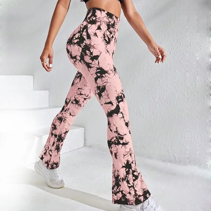 

Европейские и американские длинные брюки с принтом тай-дай, женские широкие расклешенные брюки, спортивные повседневные леггинсы для фитнеса и бега