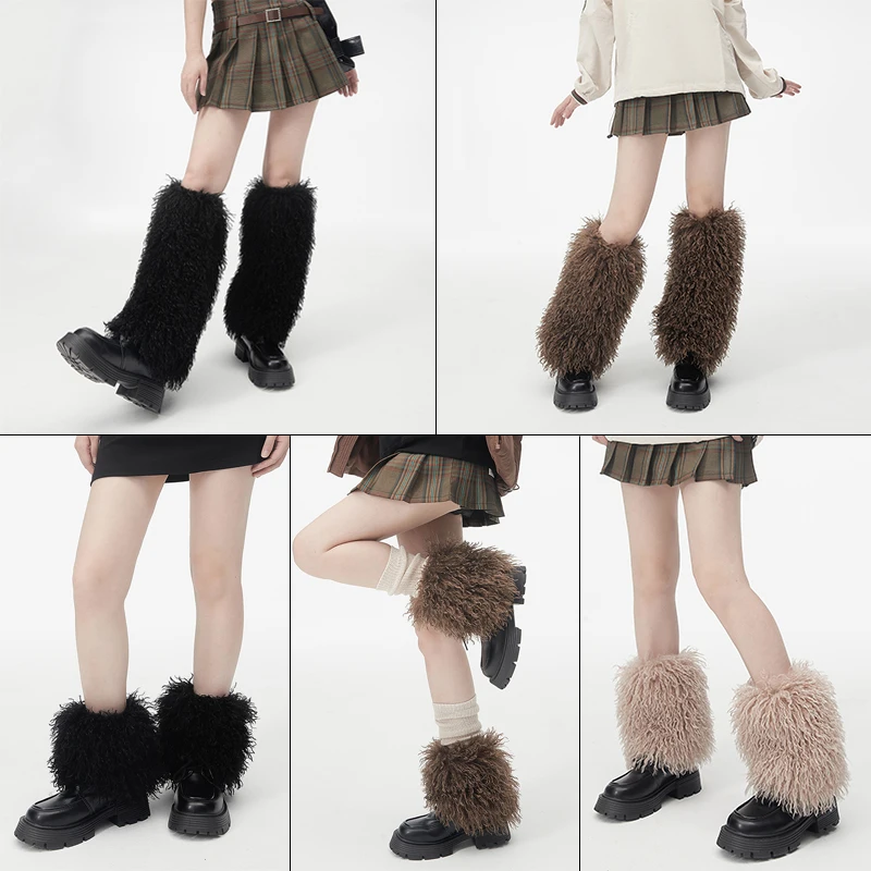 Japanese Sweet Furry Leg Warmers Y2K Fluffy Fur Leg Warmers Thick Leg Warmer Lady Disco Club Short / Long Plush Boots Cover