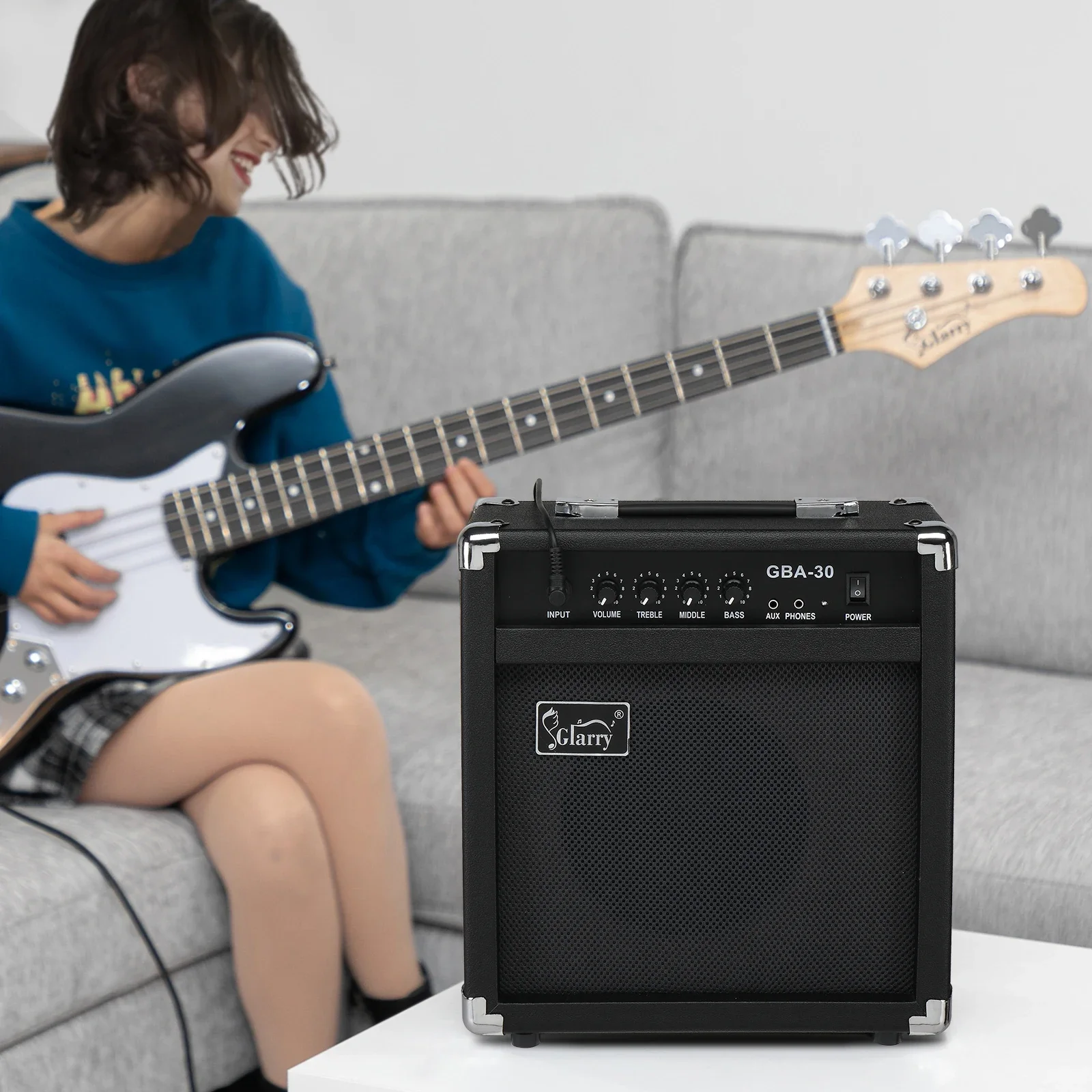 

30W GBA-30 Electric Bass Amplifier Black, Lighted power switch, Easy to use and portable, used for Any external audio source