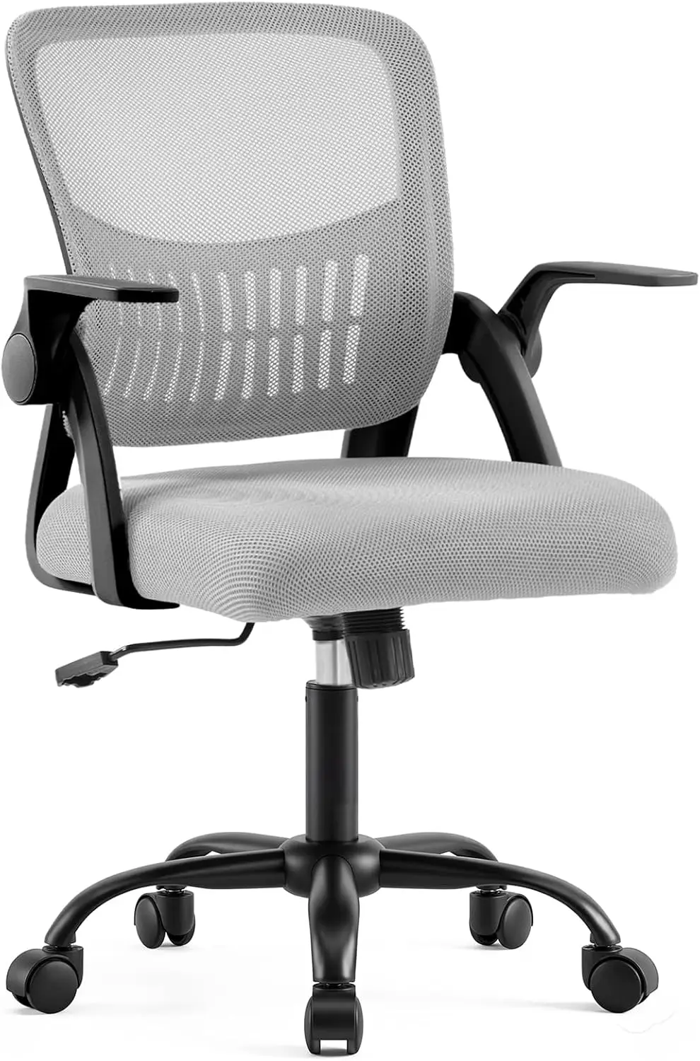 Ergonomic Office Desk Chair - Mesh Computer Chair with Lumbar Support, Height Adjustable, Flip-up Armrest, 360° Swivel, Grey