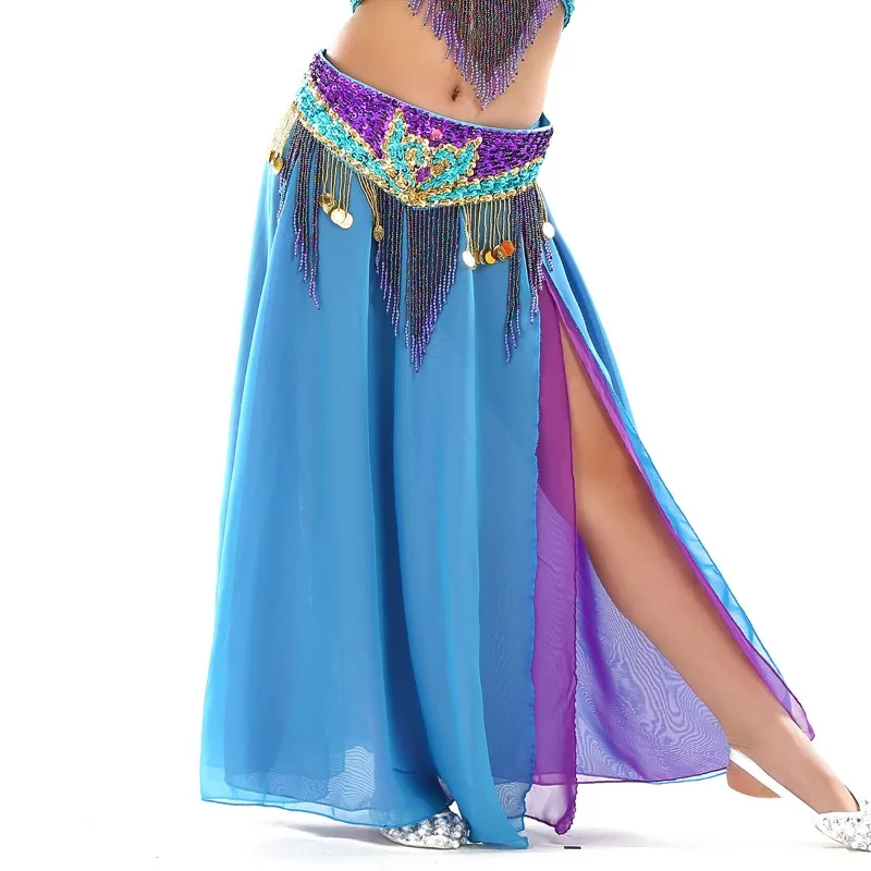customized Children's Double Split Chiffon Color Skirt Belly Dance Costumes High end Skirt Girls' Dance Split Open Leg Skirt
