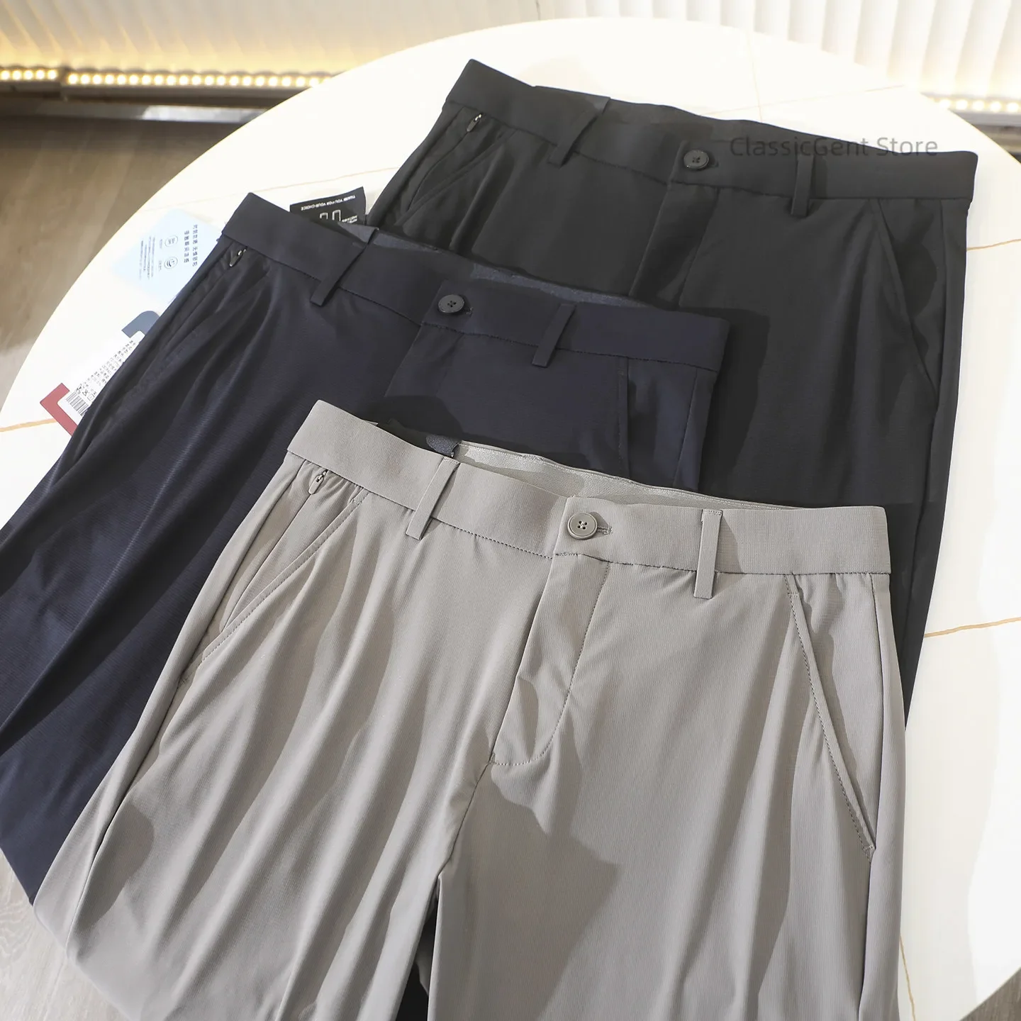 Summer Cool High Elastic Men's Business Commuter Straight Casual Pants