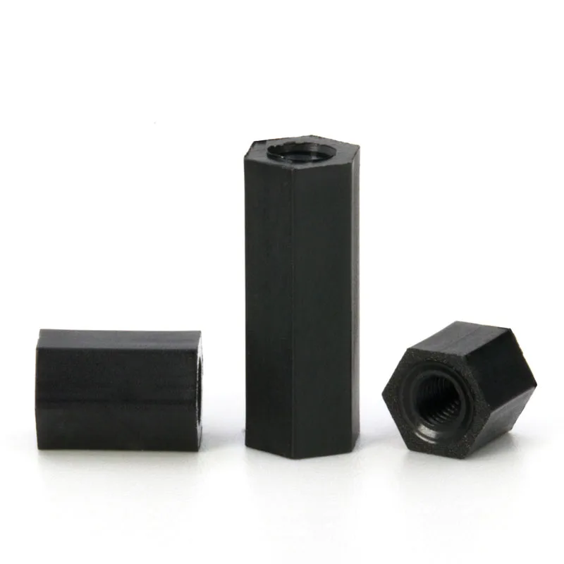 50Pcs M2 M2.5 M3 M4 Black Spacing Screws Hex Nylon Standoff Spacer Column Flat Head Double Pass Nylon Plastic