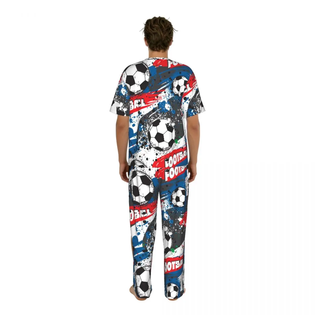Men's short-sleeved pajamas two-piece trousers France Football Championship With Ball And France Flag home wear suit sleepwear view 4