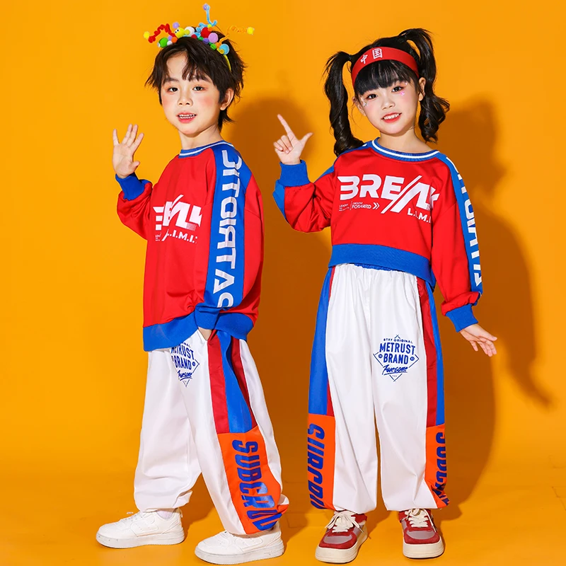 Ragazze Hip Hop Manica lunga Crop Top Felpa Pantaloni casual Gonna Streetwear Costume Gruppo Jazz Cheerleader Abiti da ballo di strada