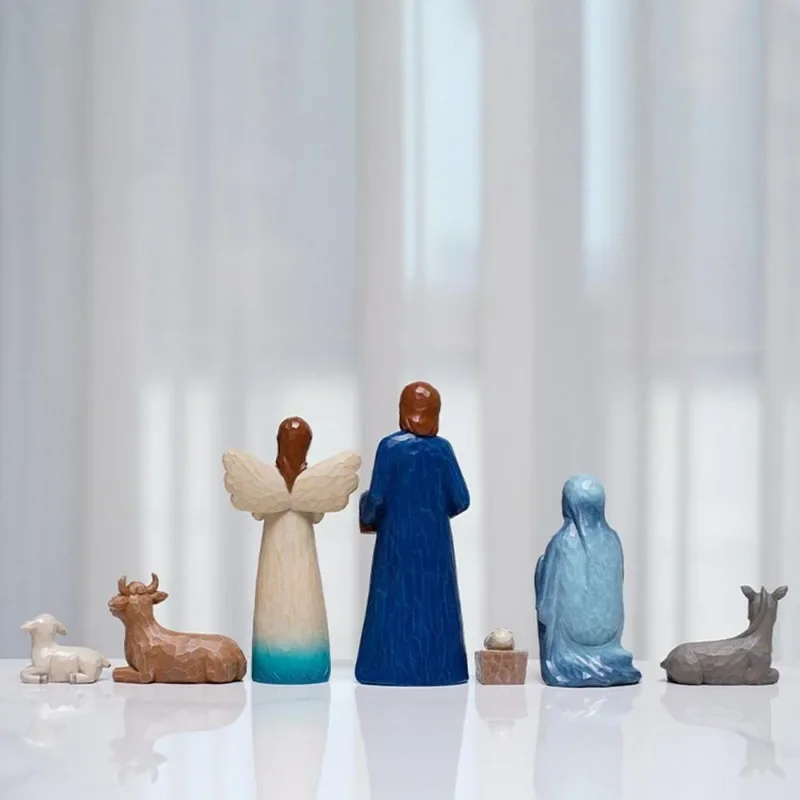 7pcs/set Statue Nativity Scene Set Baby Jesus Manger Christmas Crib Figurines Miniatures Ornament Church Xmas Gift Home Decor