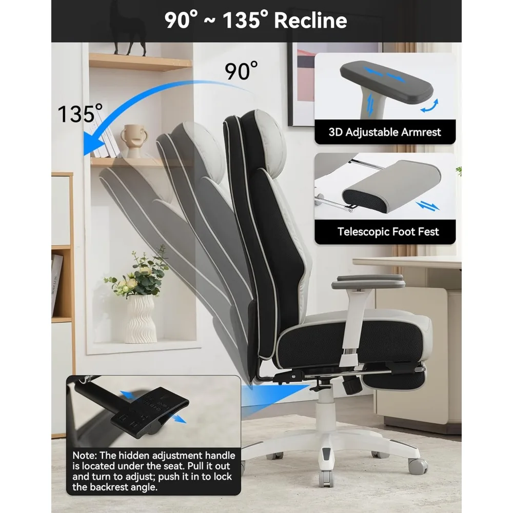 كرسي مكتب كبير وطويل بوزن 400 رطل مع مسند للقدمين، كرسي مكتب تنفيذي عالي الظهر مع وسادة زنبركية سميكة للغاية، Ergon #5