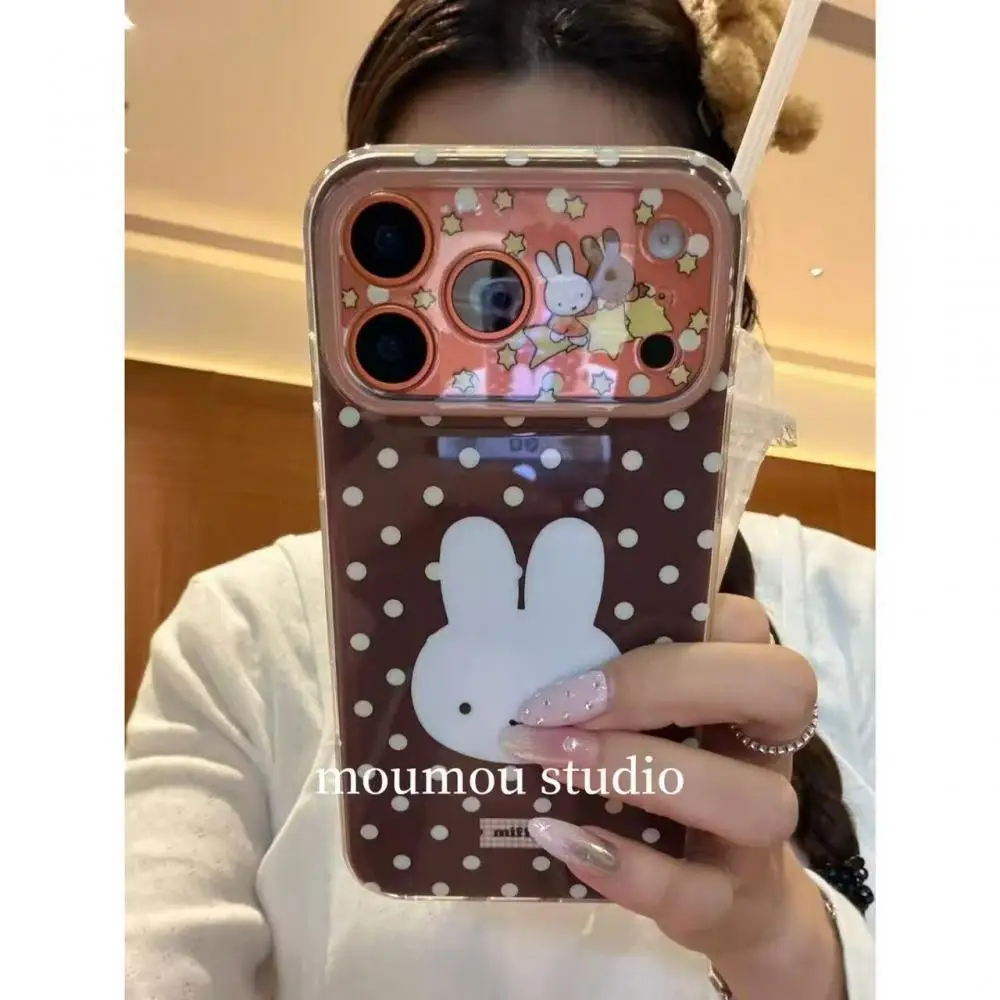 เคสโทรศัพท์มิฟฟี่ บันนี่ ลายจุด สำหรับไอโฟนสีน้ำตาล เคสใสกันกระแทกพร้อมลายดาว ลายการ์ตูนกระต่าย ฝาครอบโทรศัพท์