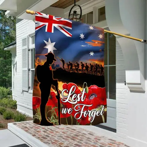 Lest We Forget, Anzac Day, Veteran Remembrance Poppy Australian Flag Garden Flag