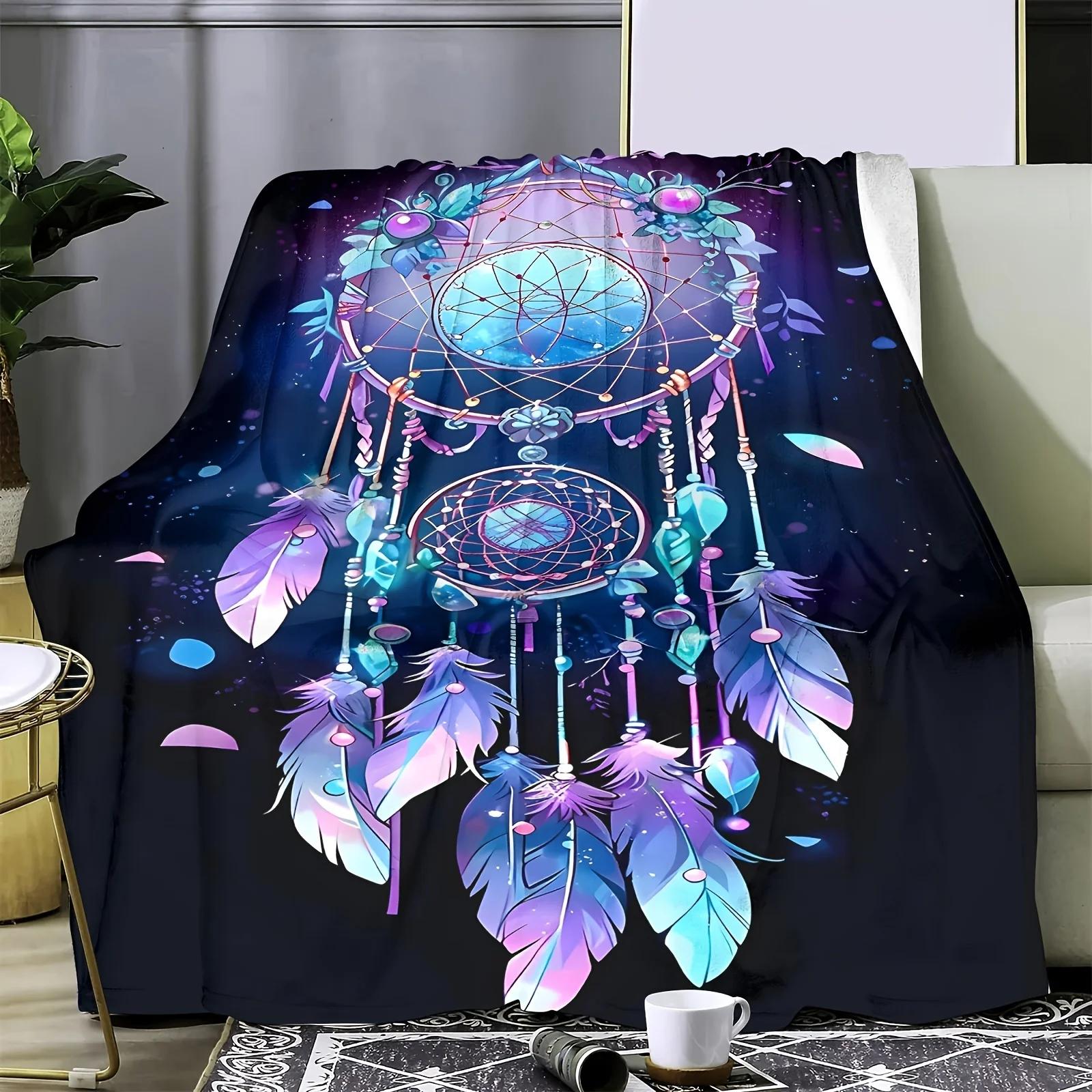 Classic Cottage Floral Theme Fleece Look Bed Throw Retro Looking Decor Blanket For Restaurant Dance Studio Gym
