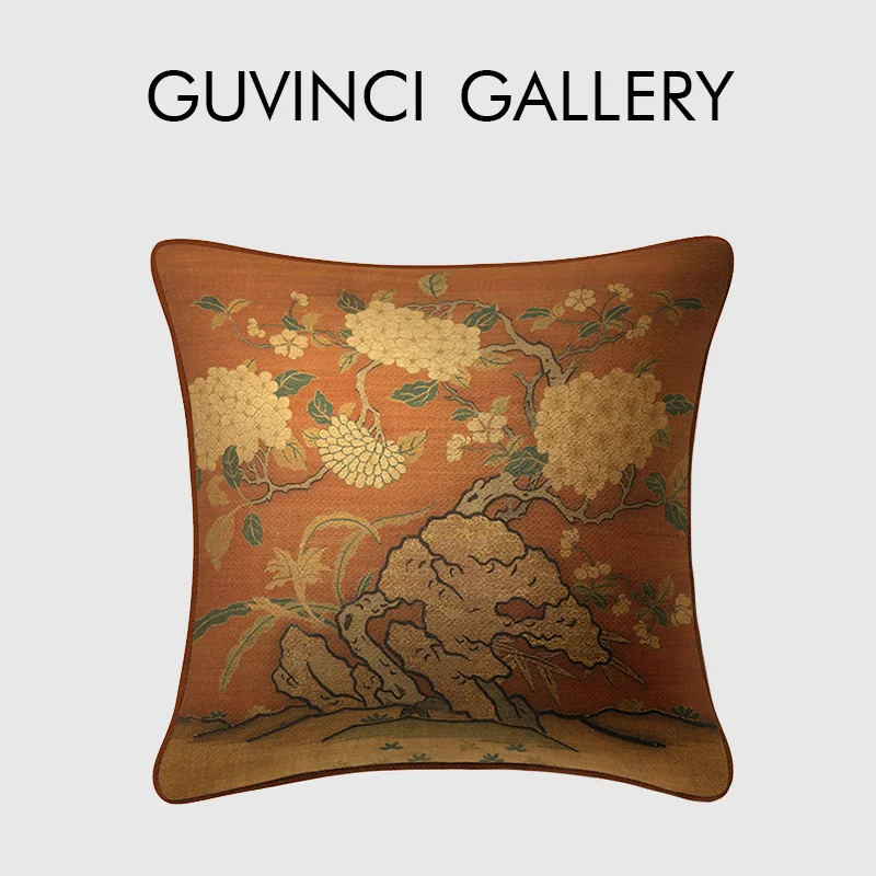 GUVINCI Japanese Style Courtyard Landscape Decorative Pillow Cover Luxury Wool Blended Vintage Cushion Case Elegant Home Decor