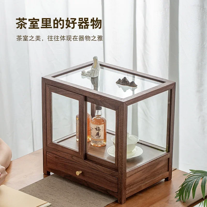 Storage cabinet: Living room storage rack, office transparent dustproof four-layer glass display cabinet
